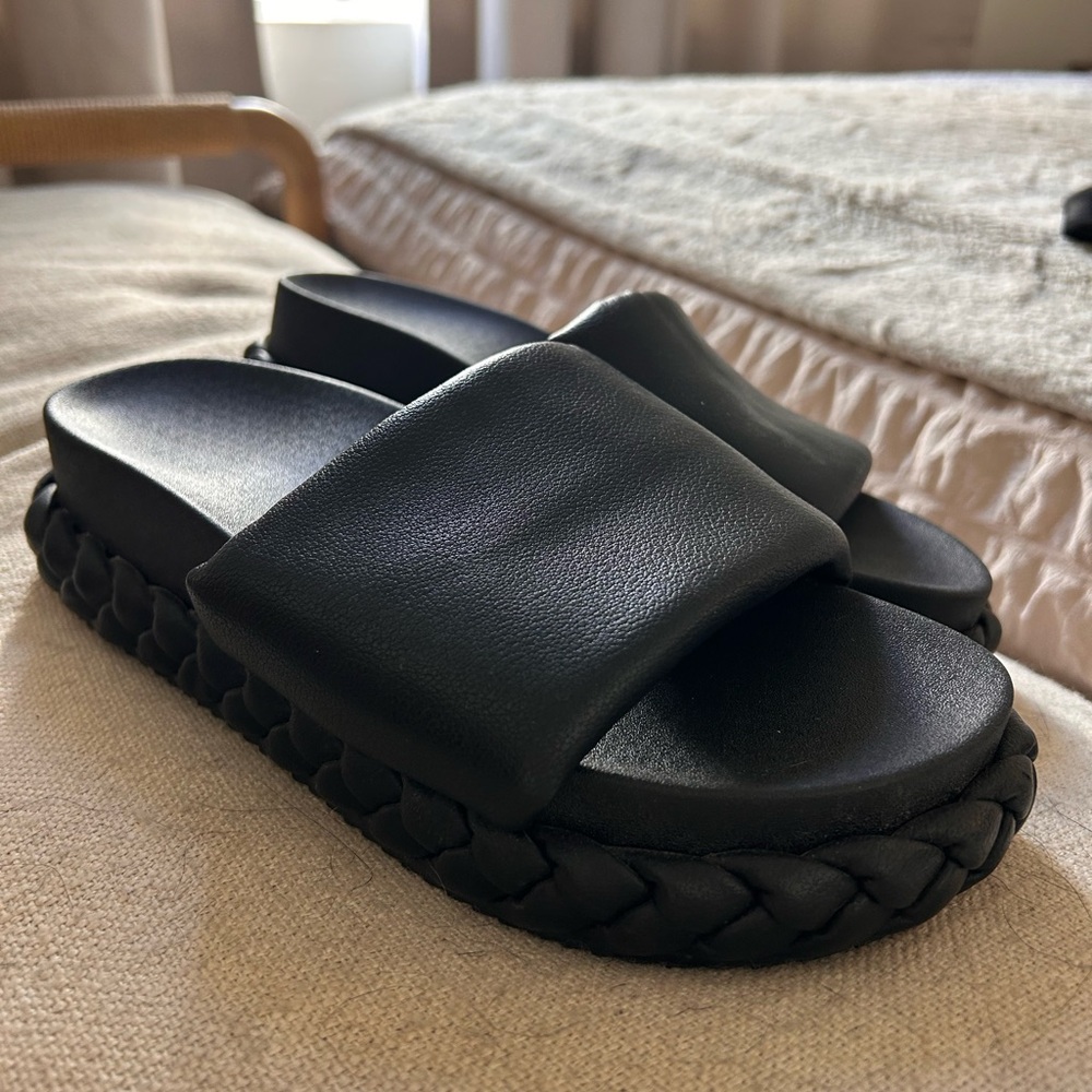 Black Braided Slide Sandals